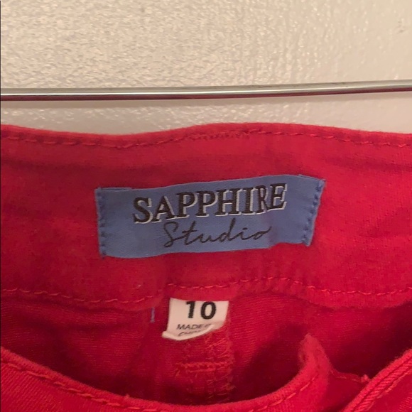 FAUX LEATHER STRIPED RED JEANS - Picture 4 of 5